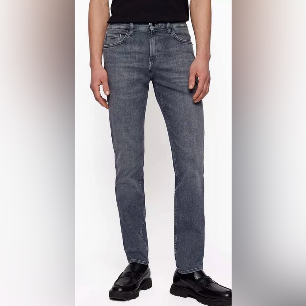 Boss Men’s Delaware Slim Straight Jeans in Washed Grey Size 36 x 30
